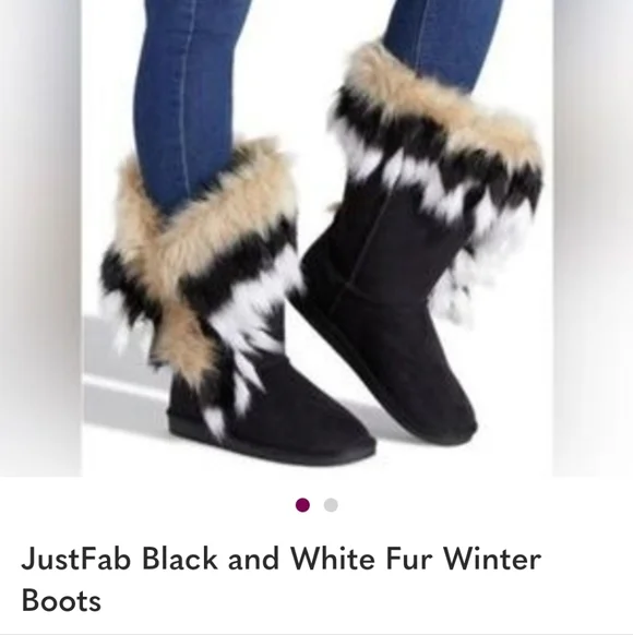 Black and White Fur Winter Boots - Picture 2 of 4